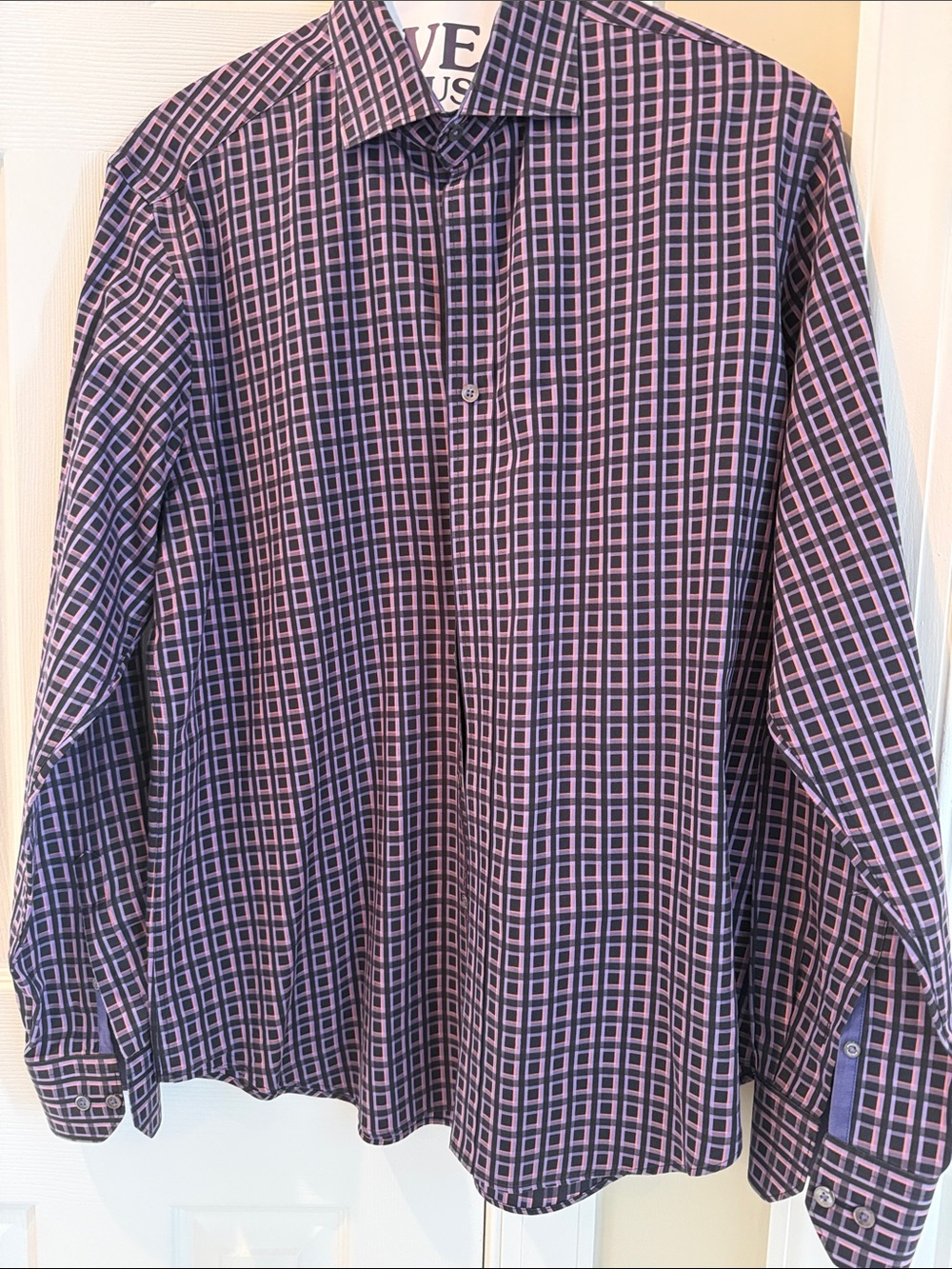 Bugatchi Men's Purple and Pink Grid Button-Down Shirt